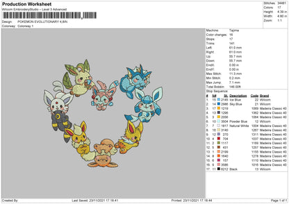 Pokemon Evaluationary Embroidery File 4 size