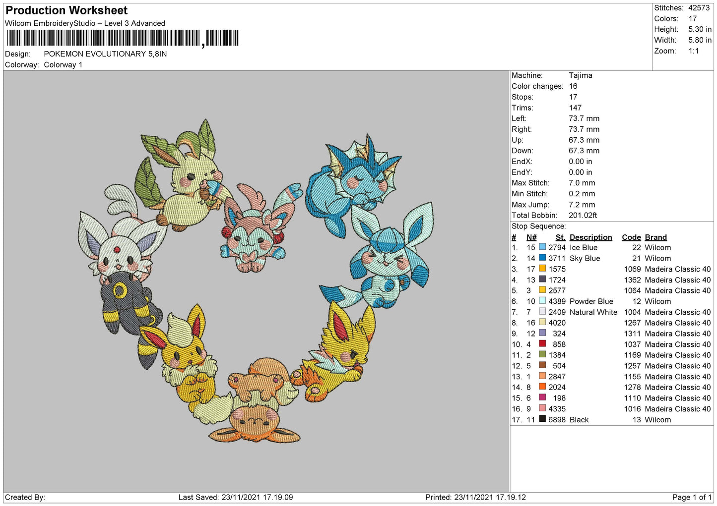 Pokemon Evaluationary Embroidery File 4 size
