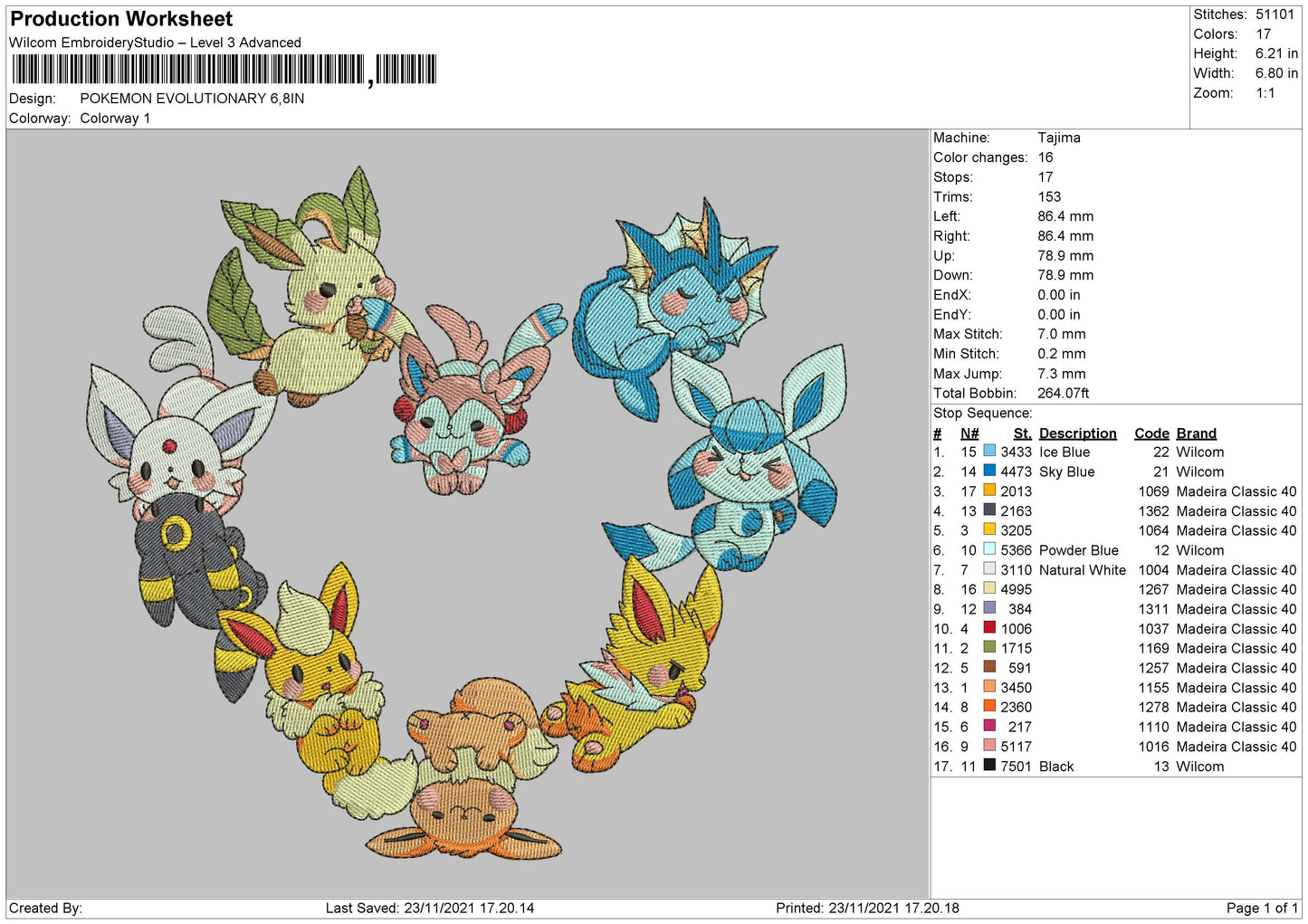 Pokemon Evaluationary Embroidery File 4 size