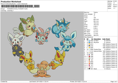Pokemon Evaluationary Embroidery File 4 size