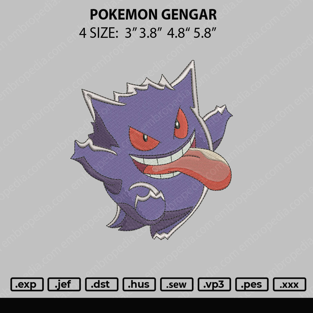Pokemon Gengar Embroidery File 4 size