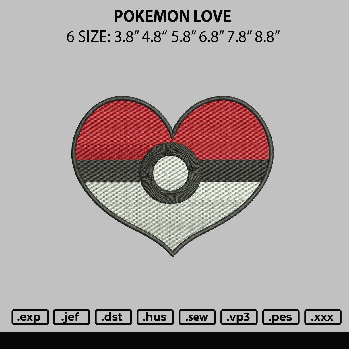 Pokemon Love Embroidery File 6 sizes