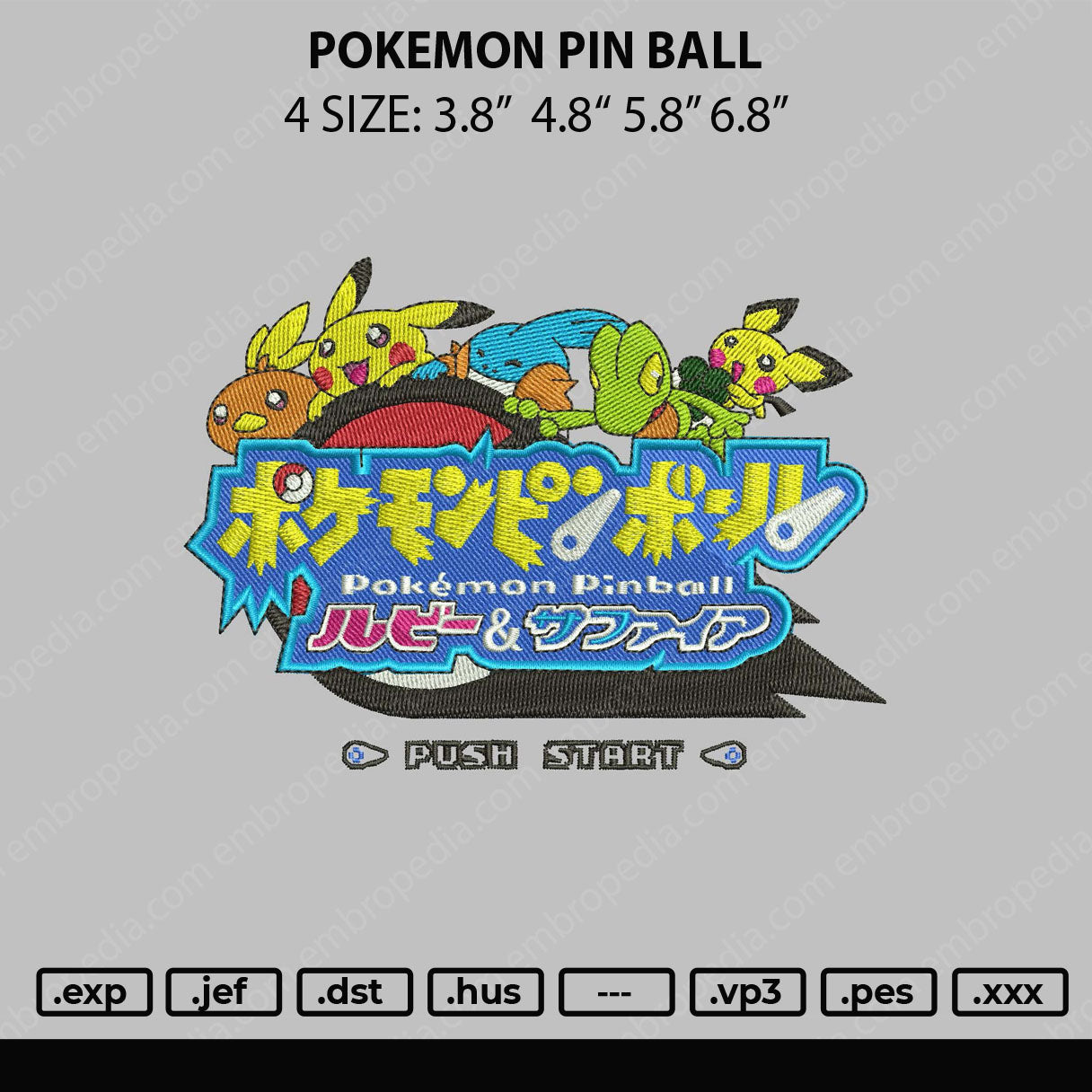 Pokemon Pin Ball Embroidery File 4 size