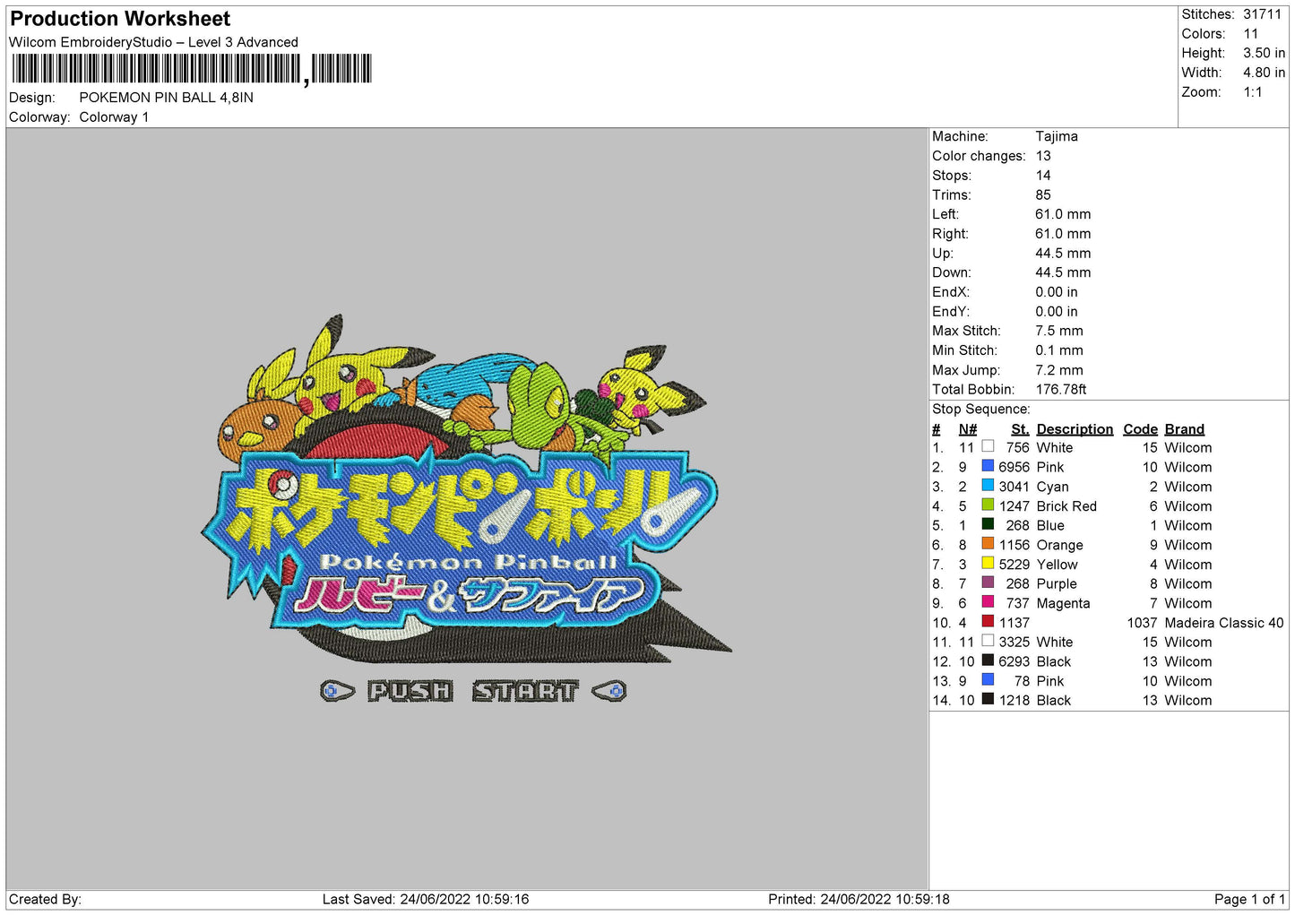 Pokemon Pin Ball Embroidery File 4 size
