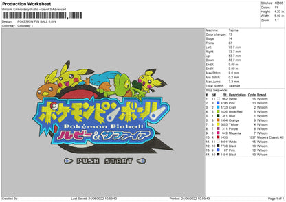 Pokemon Pin Ball Embroidery File 4 size
