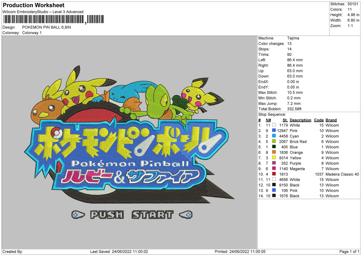 Pokemon Pin Ball Embroidery File 4 size