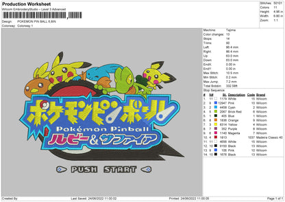 Pokemon Pin Ball Embroidery File 4 size
