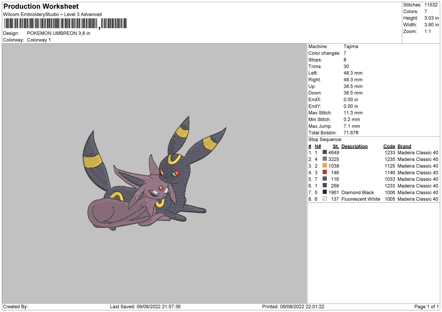 Pokemon Umbreon Embroidery File 4 sizes
