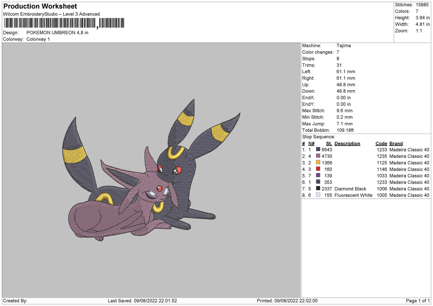 Pokemon Umbreon Embroidery File 4 sizes