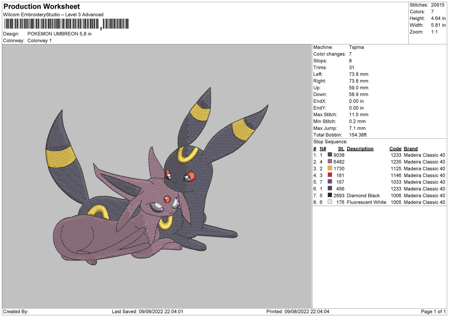 Pokemon Umbreon Embroidery File 4 sizes