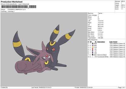 Pokemon Umbreon Embroidery File 4 sizes