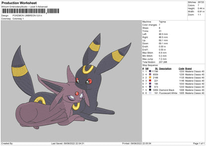 Pokemon Umbreon Embroidery File 4 sizes