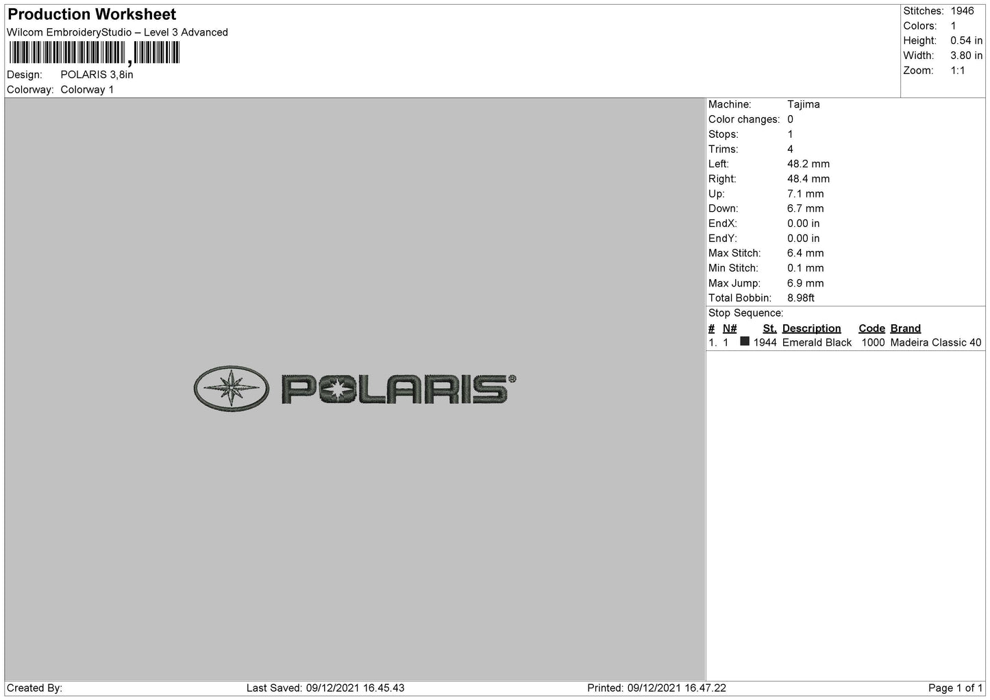 Polaris Embroidery File 4 size