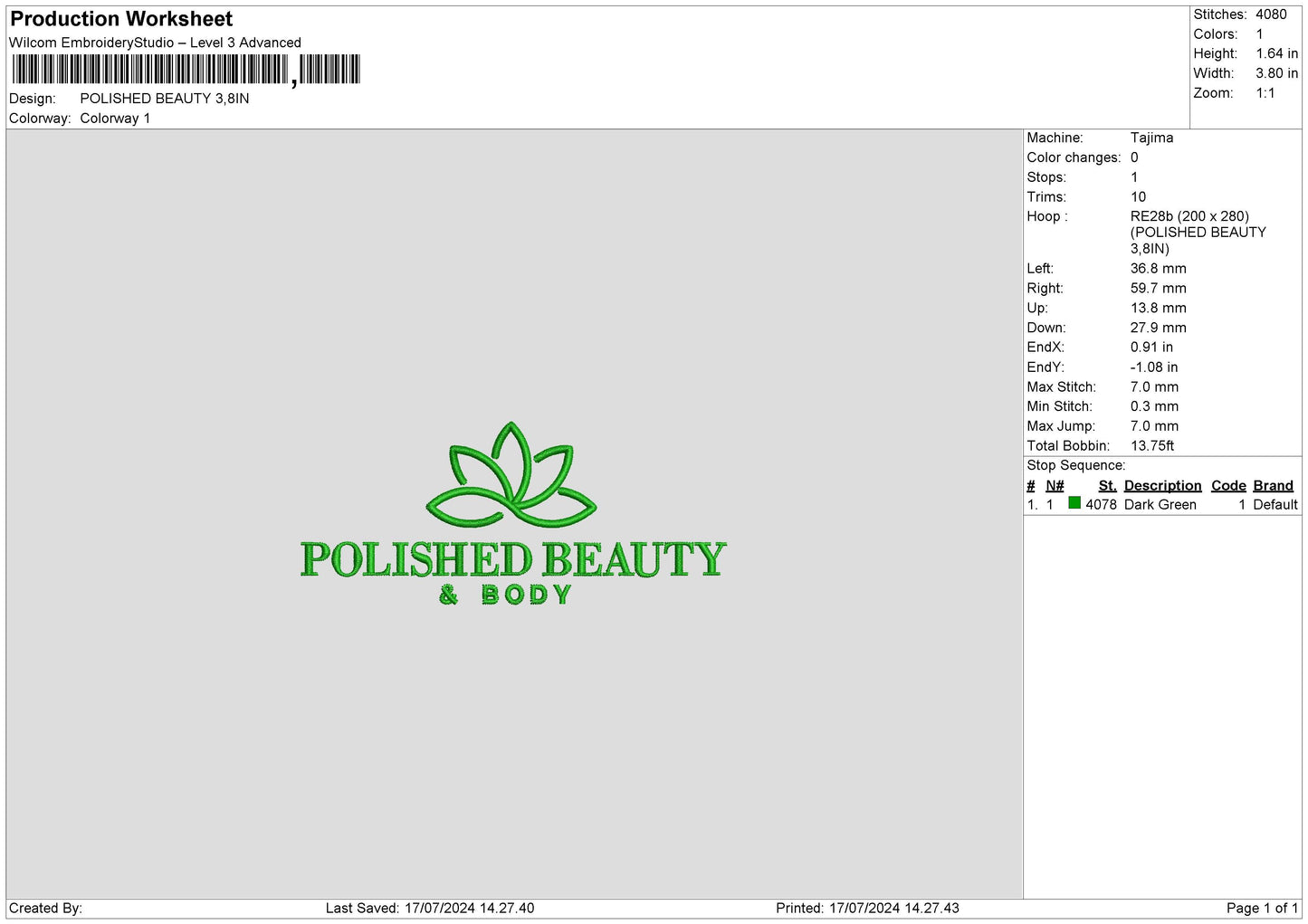 Polishedtext Embroidery File 6 sizes