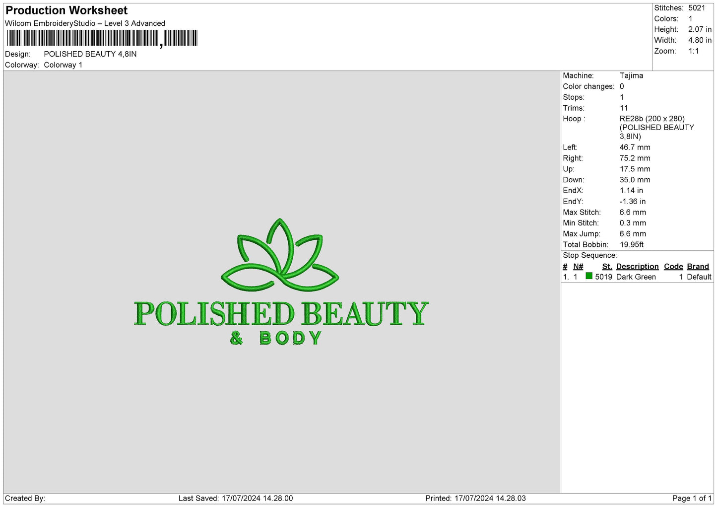 Polishedtext Embroidery File 6 sizes