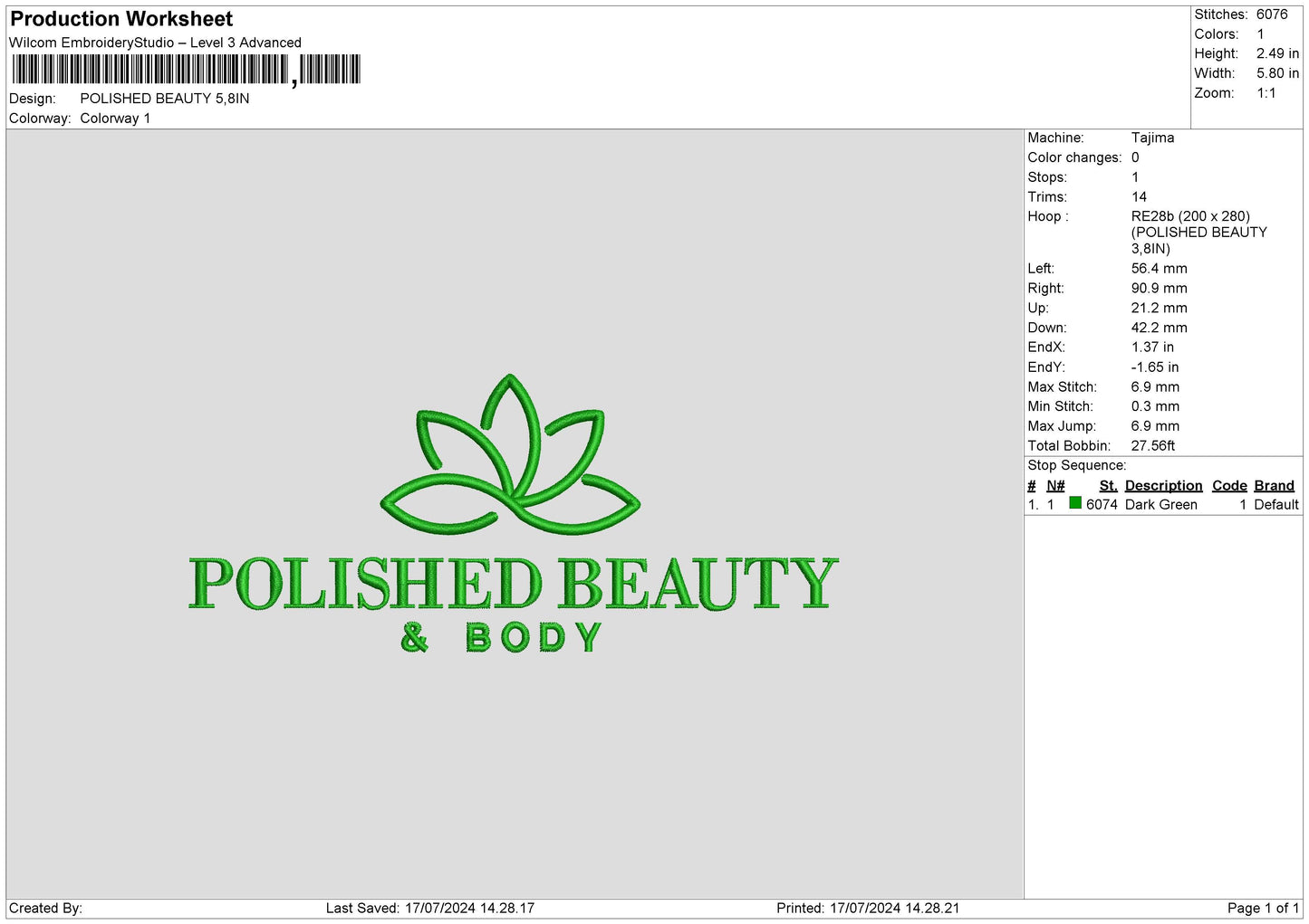 Polishedtext Embroidery File 6 sizes