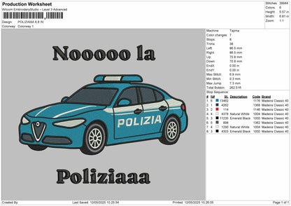 Polizia Car Embroidery File 6 sizes