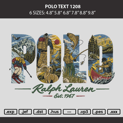 Polo Text 1208 Embroidery Machine Design File 6 sizes