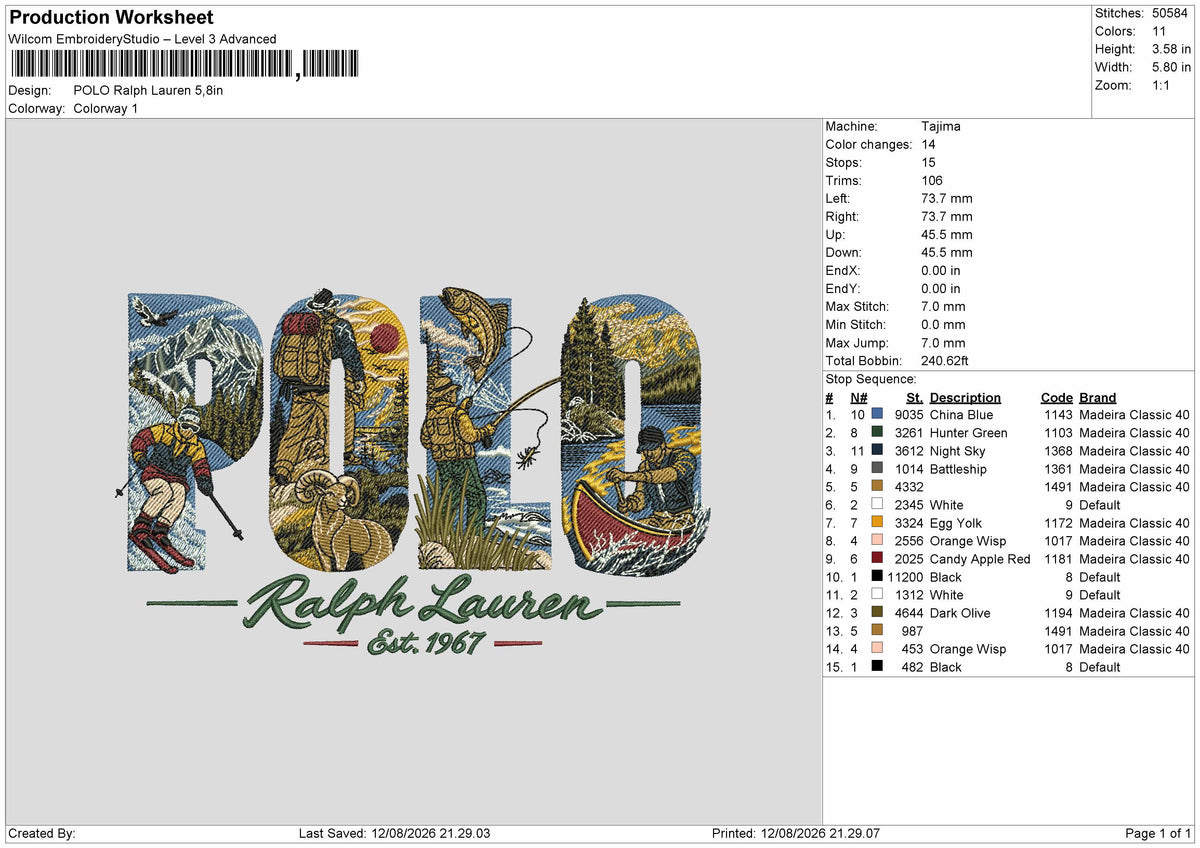 Polo Text 1208 Embroidery Machine Design File 6 sizes