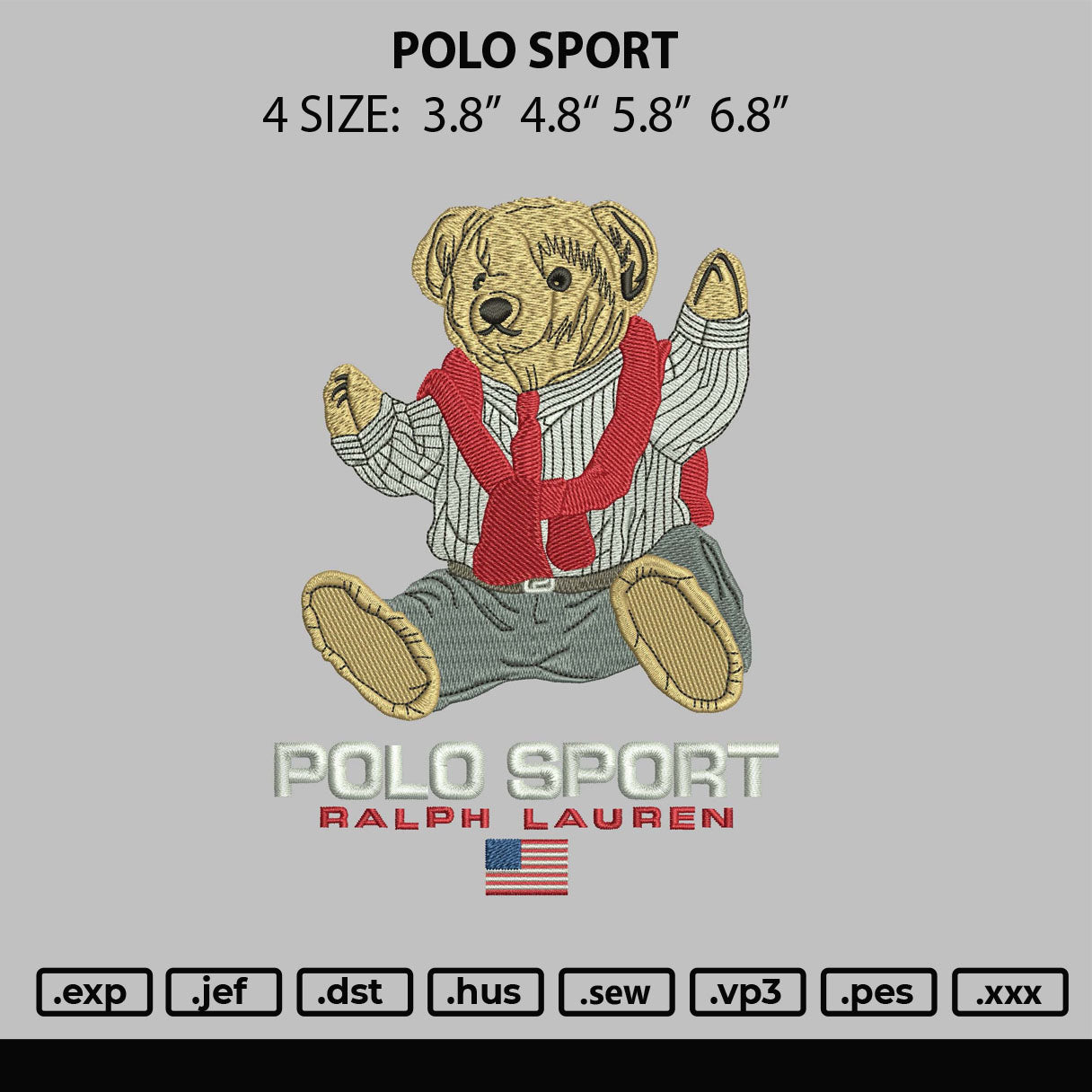 Polo Sport Embroidery File 4 size