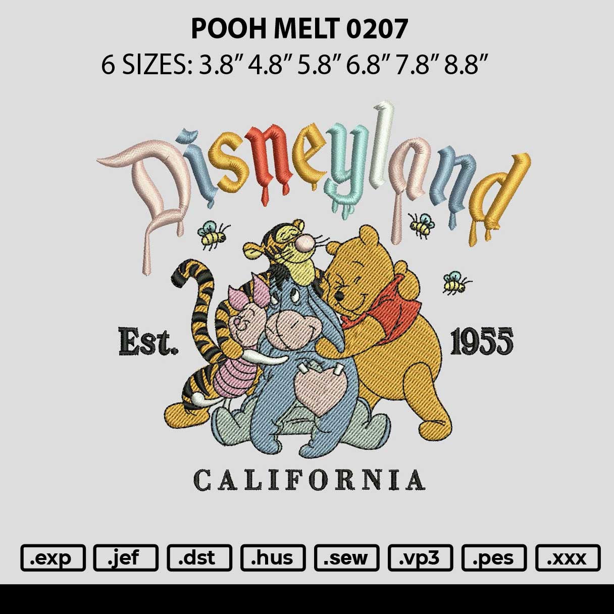 Pooh Melt 0207 Embroidery File 6 sizes