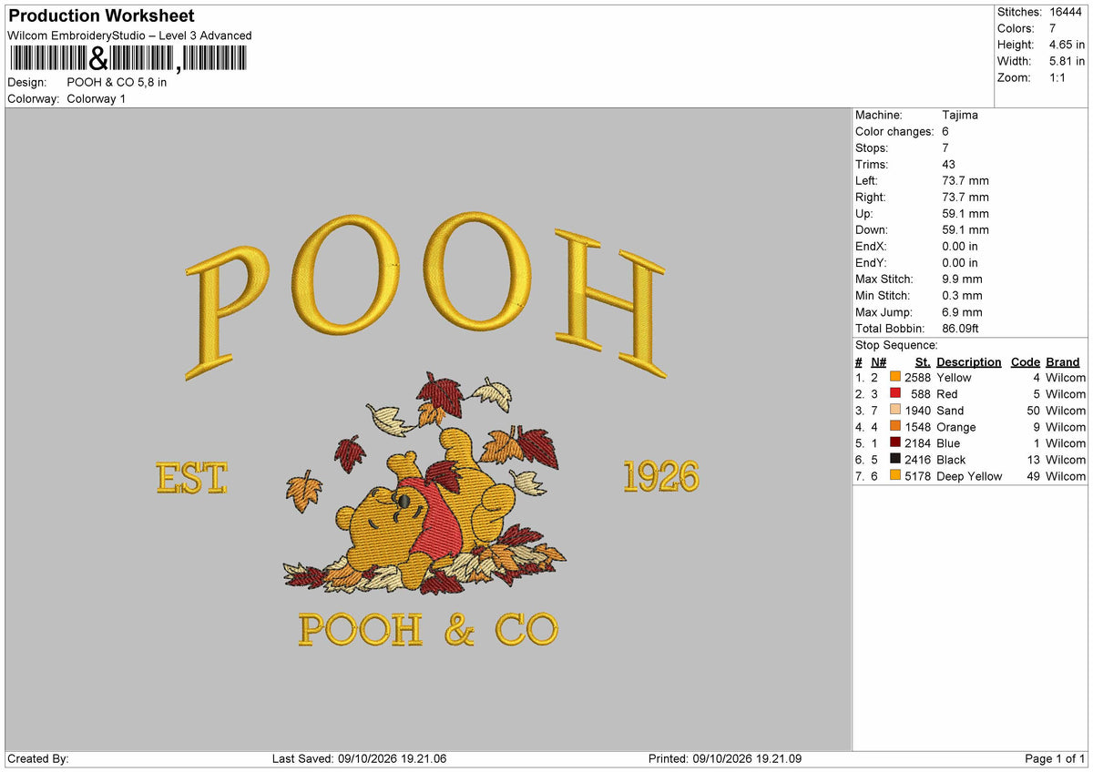 Pooh 0910 Co Embroidery Machine Design File 6 sizes