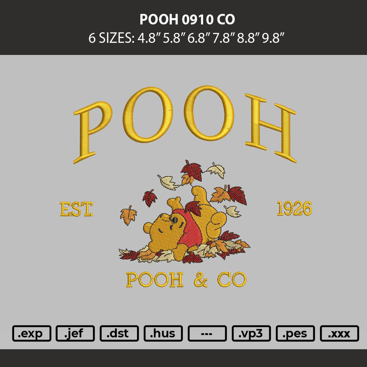 Pooh 0910 Co Embroidery Machine Design File 6 sizes