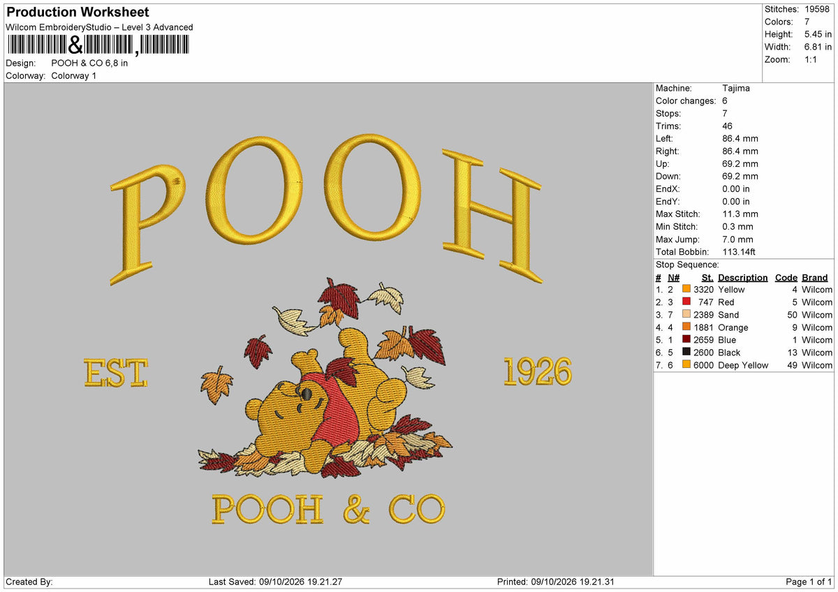 Pooh 0910 Co Embroidery Machine Design File 6 sizes