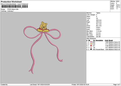 Poohribbon Embroidery File 6 sizes