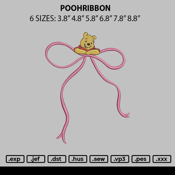 Poohribbon Embroidery File 6 sizes