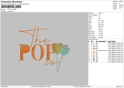 Pop Co Embroidery File 6 sizes
