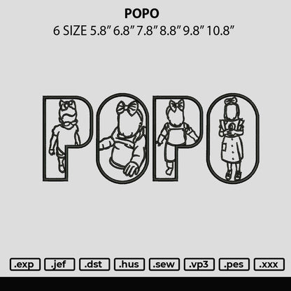 Popo Embroidery File 6 sizes