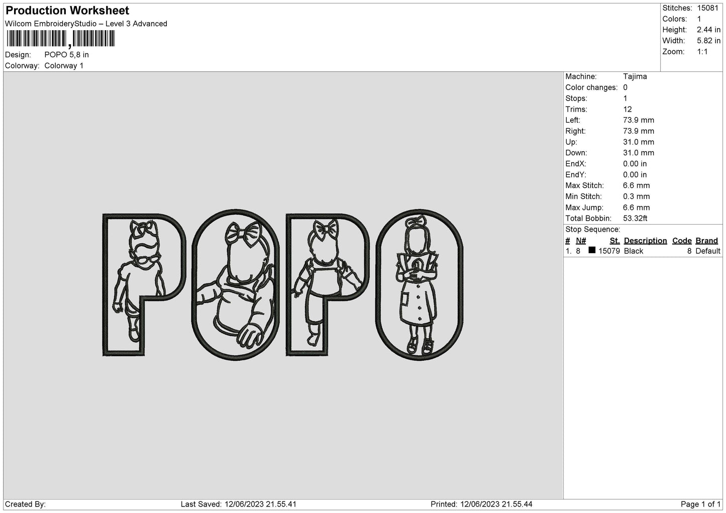 Popo Embroidery File 6 sizes