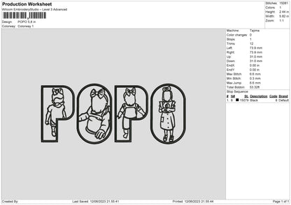 Popo Embroidery File 6 sizes