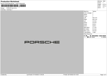 Porche Text Embroidery File 6 sizes