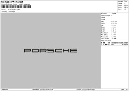 Porche Text Embroidery File 6 sizes