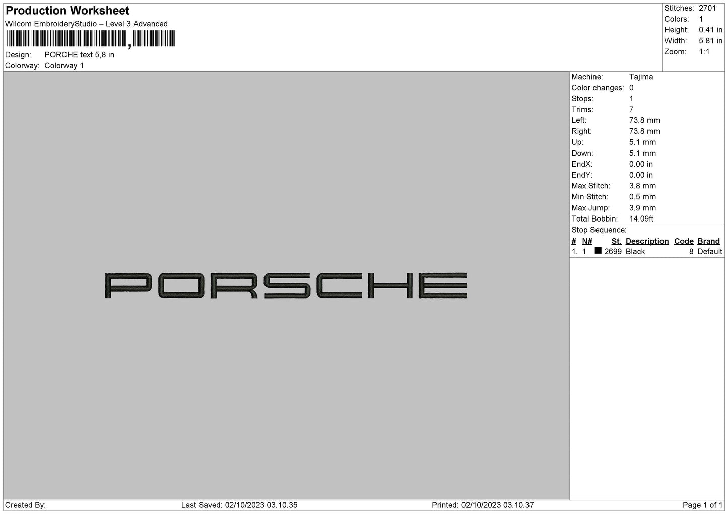 Porche Text Embroidery File 6 sizes