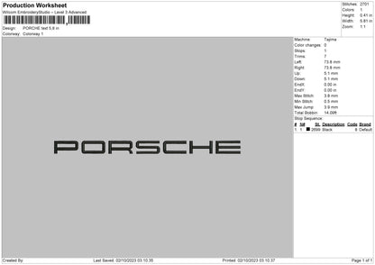 Porche Text Embroidery File 6 sizes