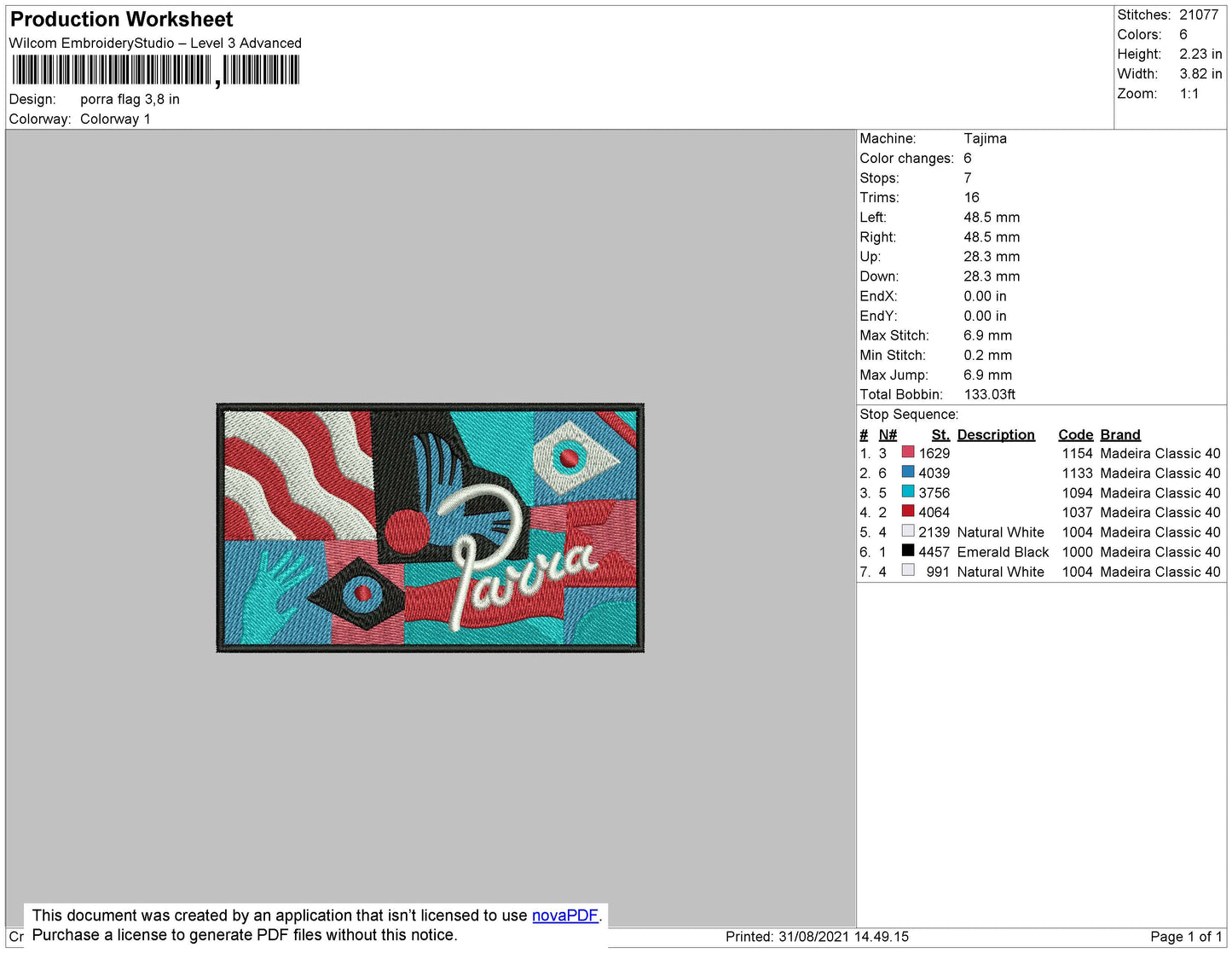 Porra Flag Embroidery File 4 size