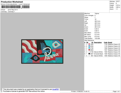 Porra Flag Embroidery File 4 size