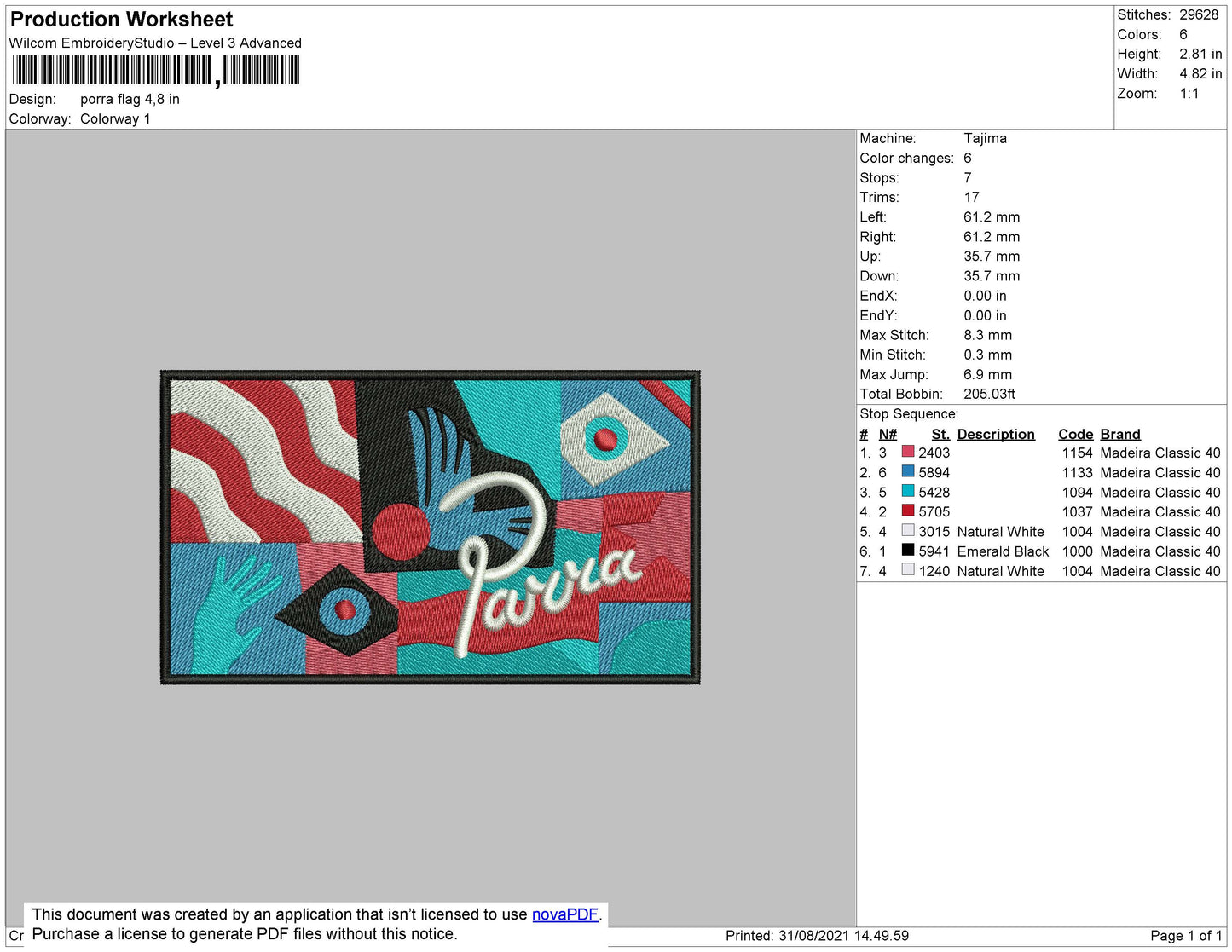 Porra Flag Embroidery File 4 size