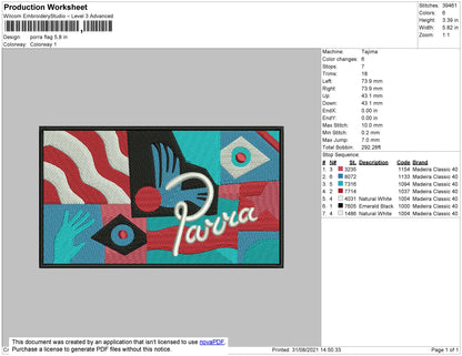 Porra Flag Embroidery File 4 size