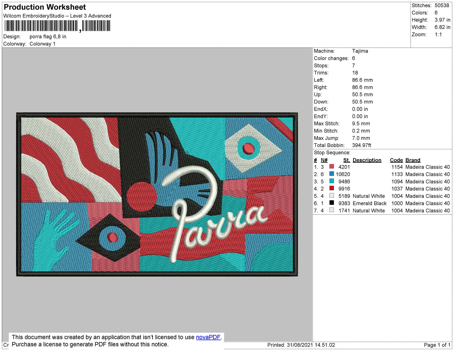 Porra Flag Embroidery File 4 size