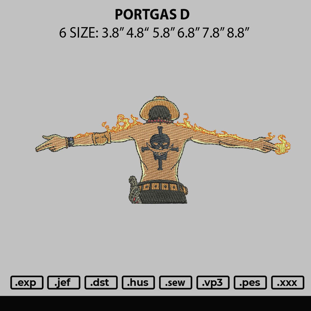 Portgas D Embroidery File 6 sizes