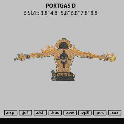 Portgas D Embroidery File 6 sizes