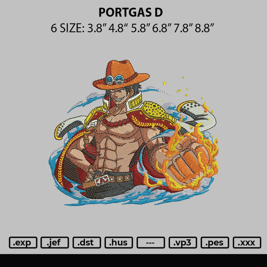 Portgas D Embroidery File 6 sizes