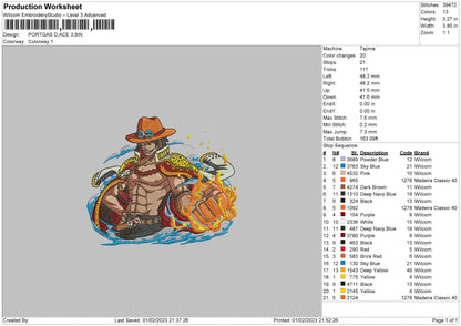 Portgas D Embroidery File 6 sizes