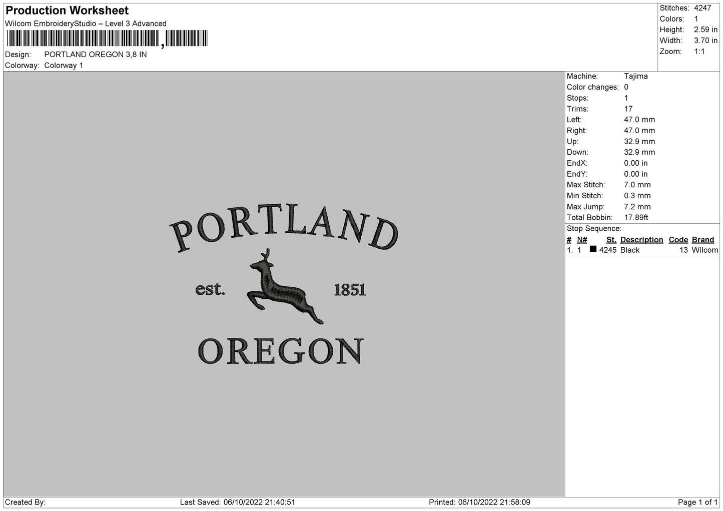 Portline Oregon Embroidery File 6 sizes