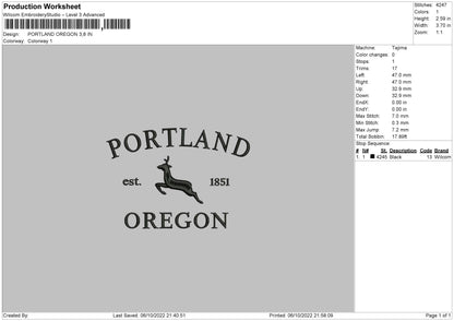 Portline Oregon Embroidery File 6 sizes