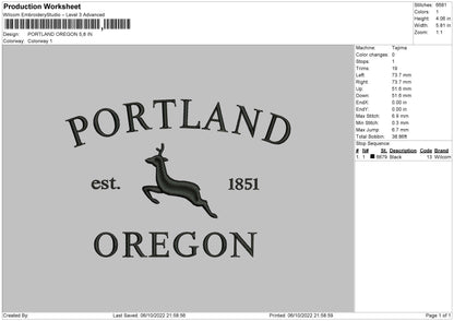 Portline Oregon Embroidery File 6 sizes